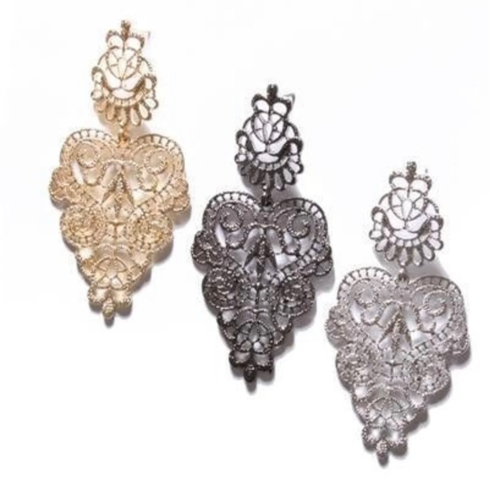 Gold Silver Chandelier Statement Earrings - New